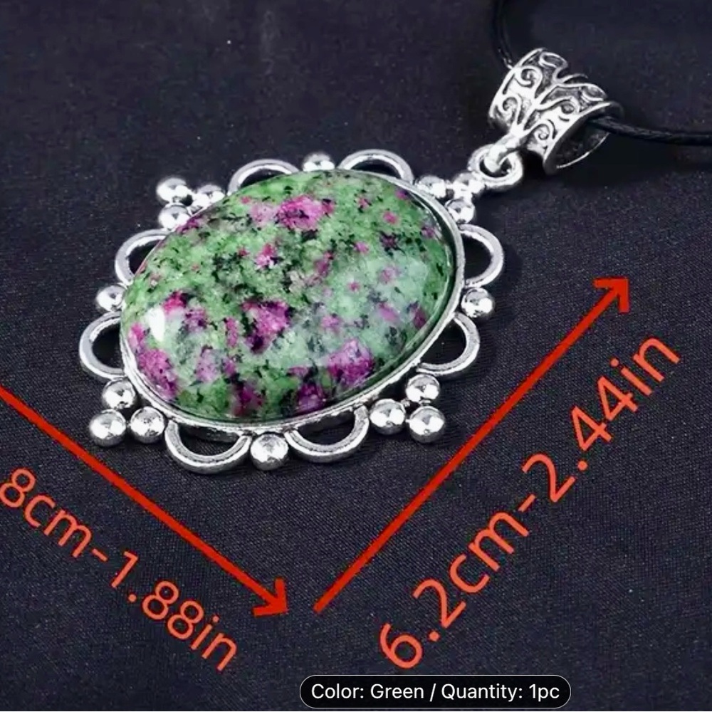 1pc Retro Designed Hollow Green Natural Stone Pendant for Men and Women